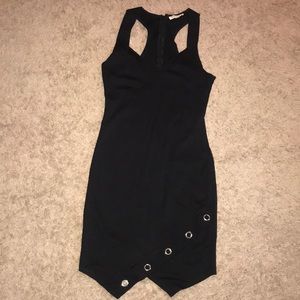 Black dress with asymmetrical keyhole bottom
